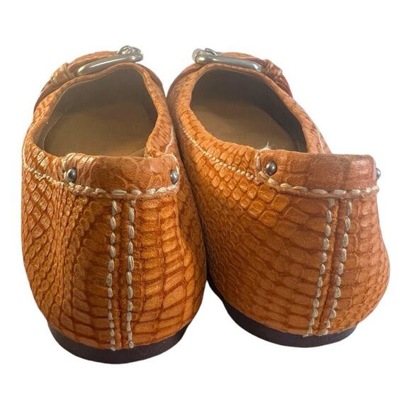 FOSSIL VINTAGE Reptile Embossed Rust Leather Flats silver-tone Buckle Top 6.5 - Picture 10 of 14